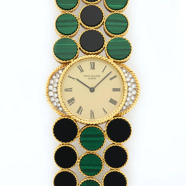 Patek Philippe Yellow Gold Onyx and Malachite Bracelet Watch