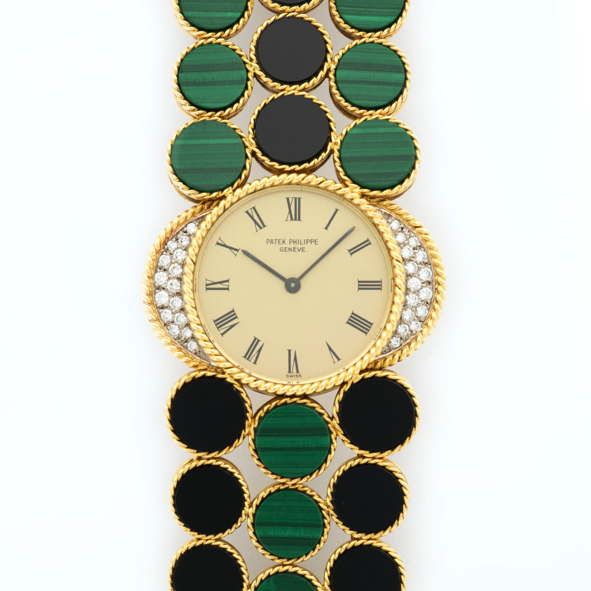 Patek Philippe Yellow Gold Onyx and Malachite Bracelet Watch