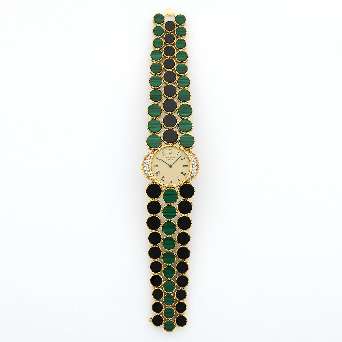 Patek Philippe Yellow Gold Onyx and Malachite Bracelet Watch