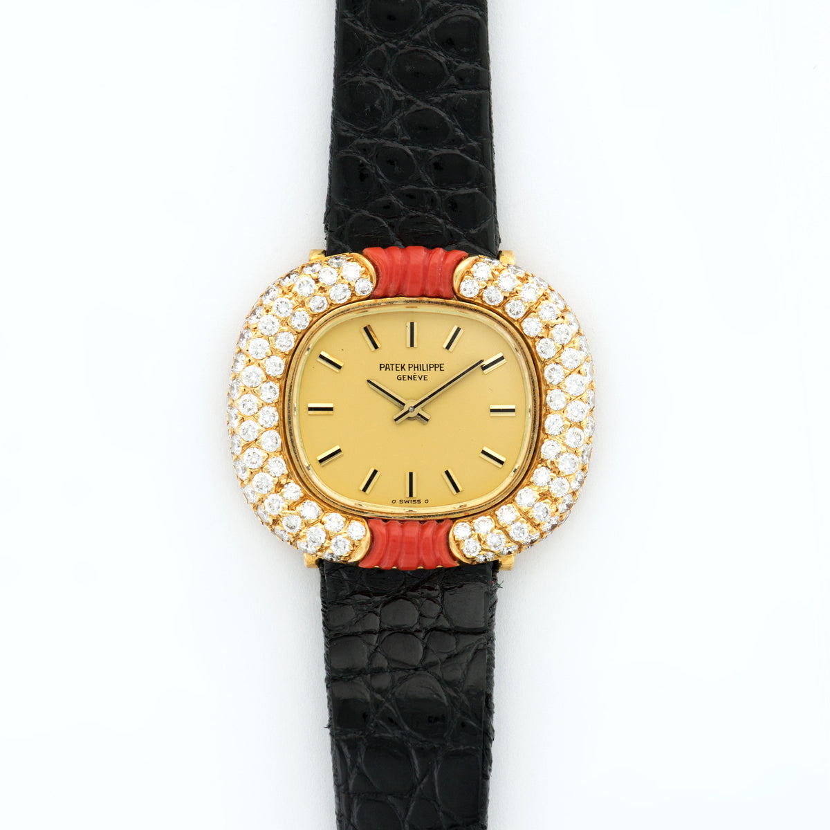 Patek Philippe Yellow Gold Coral Diamond Strap Watch