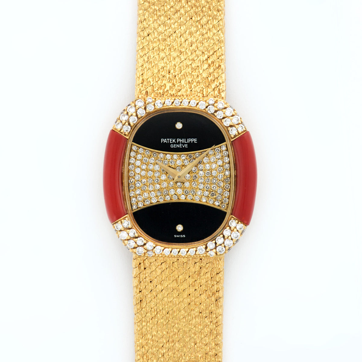 Patek Philippe Yellow Gold Diamond Coral and Onyx Watch Ref. 4362/1