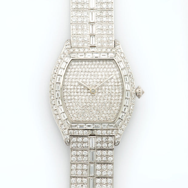 Cartier Platinum Tortue Baguette Diamond Bracelet Watch