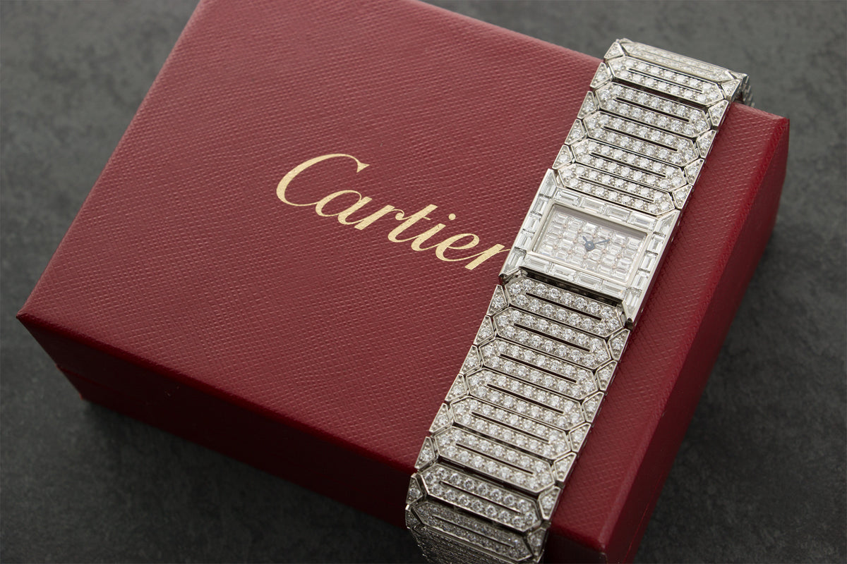 Cartier Platinum Baguette Diamond Wide Bracelet Watch