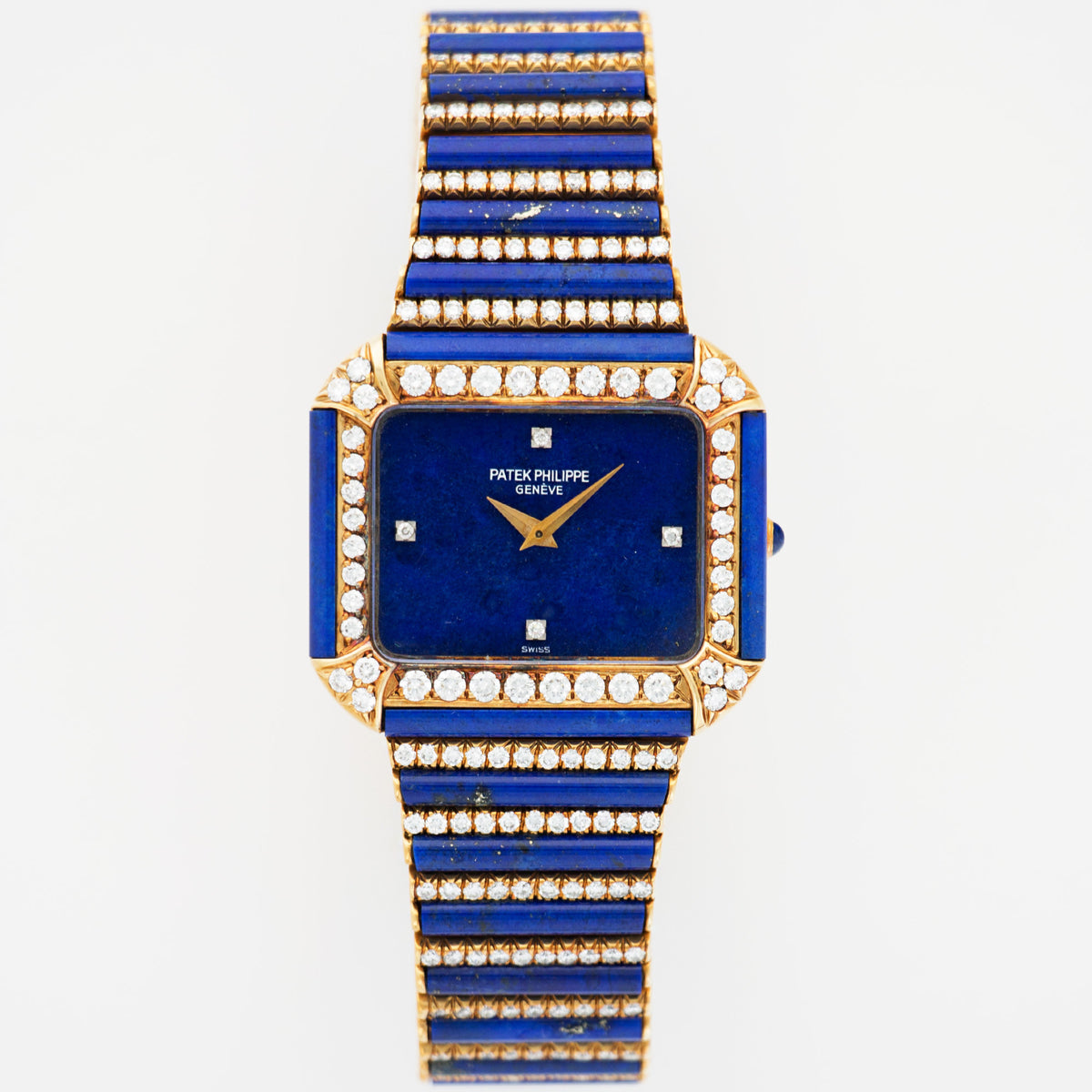 Patek Philippe Yellow Gold Lapis Diamond Watch, Ring and Earrings Set