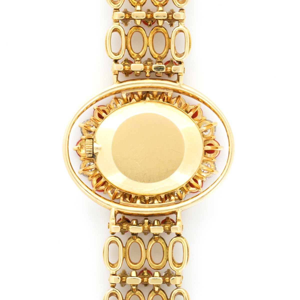 Ladys Patek Philippe Yellow Gold Diamond Coral Bracelet Watch Ref. 4195/1