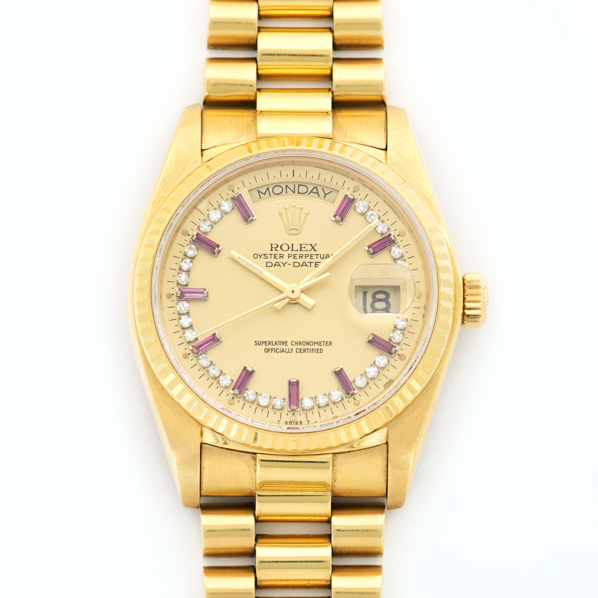 Rolex Yellow Gold Day-Date Diamond Ruby Watch Ref. 18038